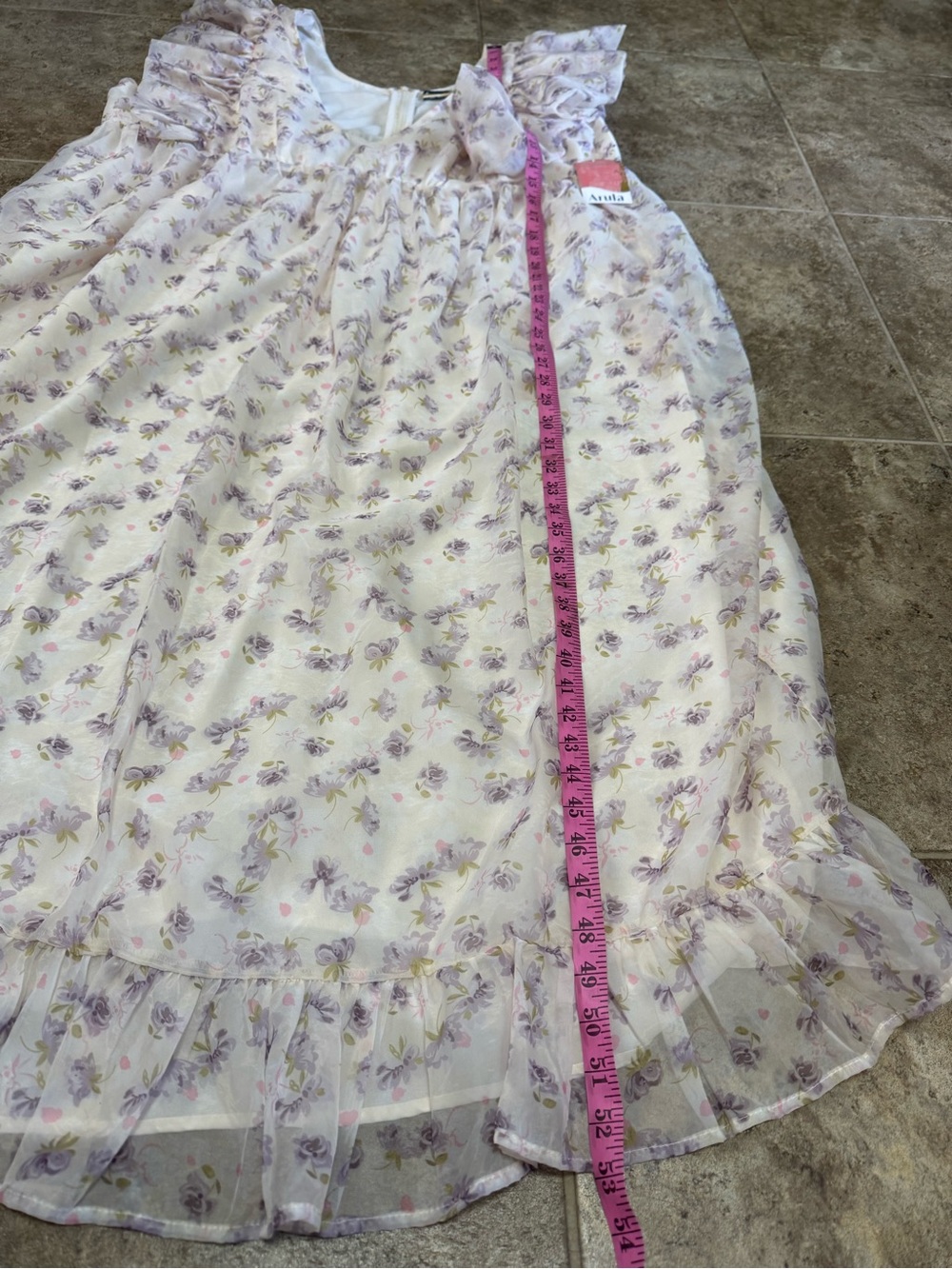 K NWT Brand New Women's ARULA Floral Ruffled Maxi Dress in Cream and Lavender - Picture 3 of 7